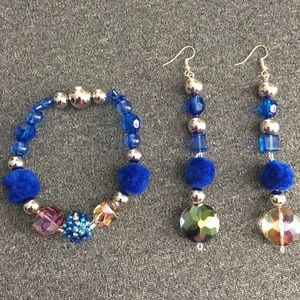 Blue Handmade Bracelet and Earring set